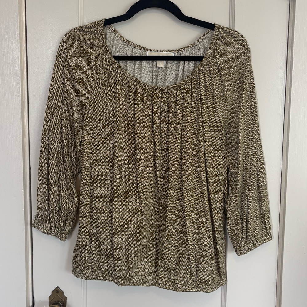 Michael Kors Medium Yellow Chain Print Blouse 3/4 Sleeve